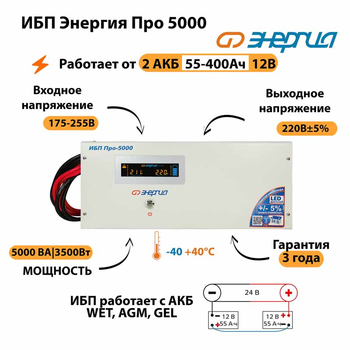 Энергия ИБП Про 5000 24В - ИБП и АКБ - ИБП для котлов - Магазин стабилизаторов напряжения Ток-Про